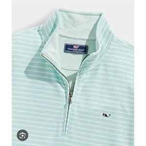 Vineyard Vines Saltwater Mock Neck 1/4 Zip M Stripe Starboard Teal Blue Nautical